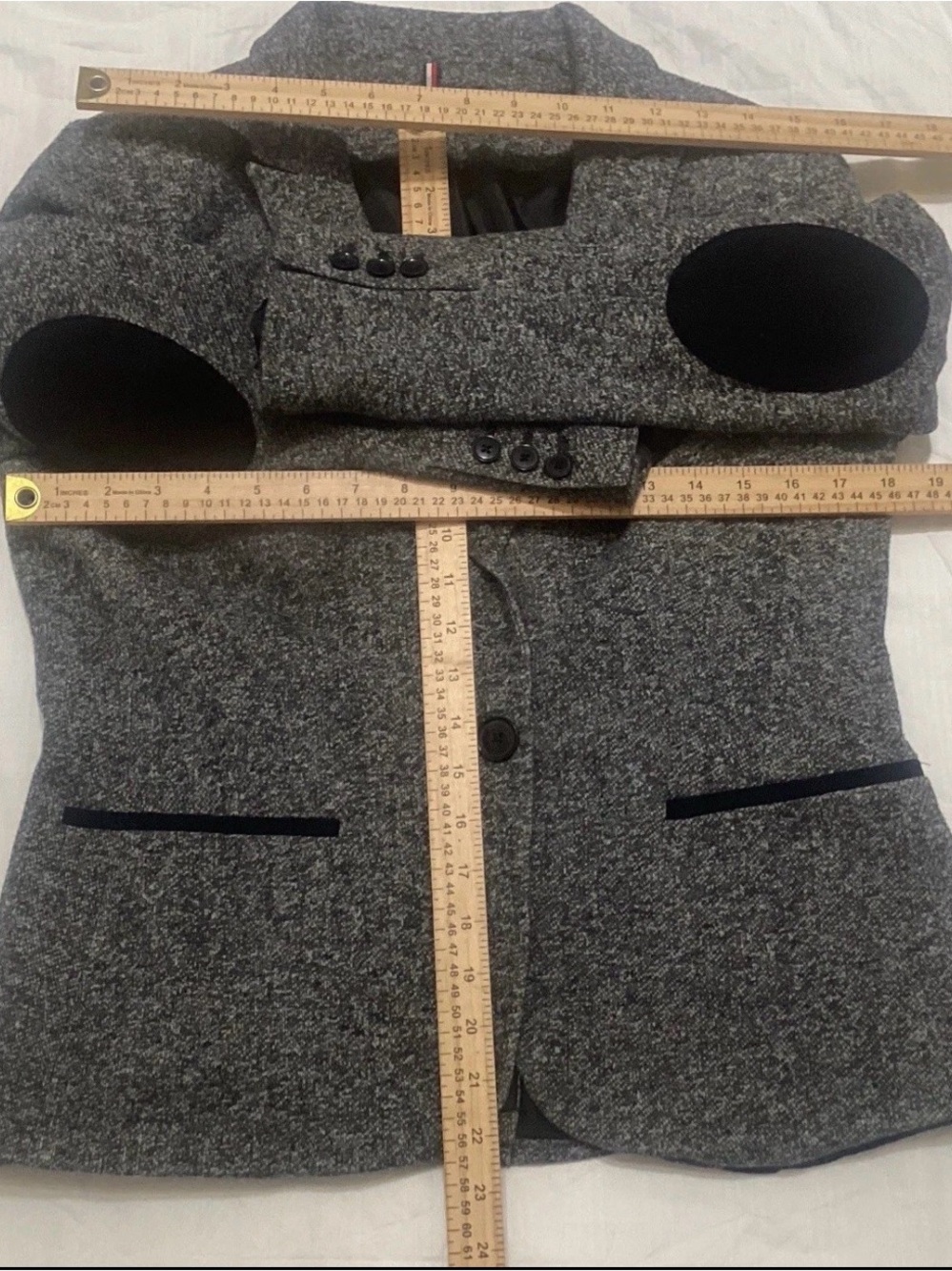 Tommy Hilfiger Women’s Blazer Sz 12 Gray Tweed Elbow Patch Jacket Preppy - Picture 9 of 11